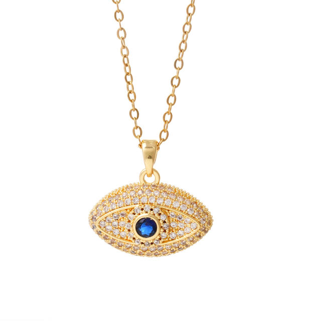 Delicate full diamond evil eye pendant stainless steel chain necklace
