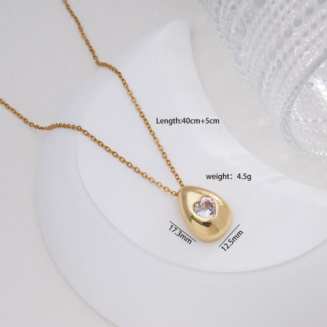 Dainty diamond heart drop star pendant stainless steel chain necklace