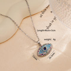 Delicate full diamond evil eye pendant stainless steel chain necklace