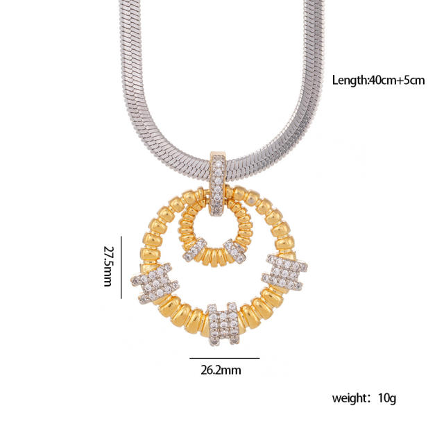 Delicate mix color gold plated copper pendant stainless steel chain necklace