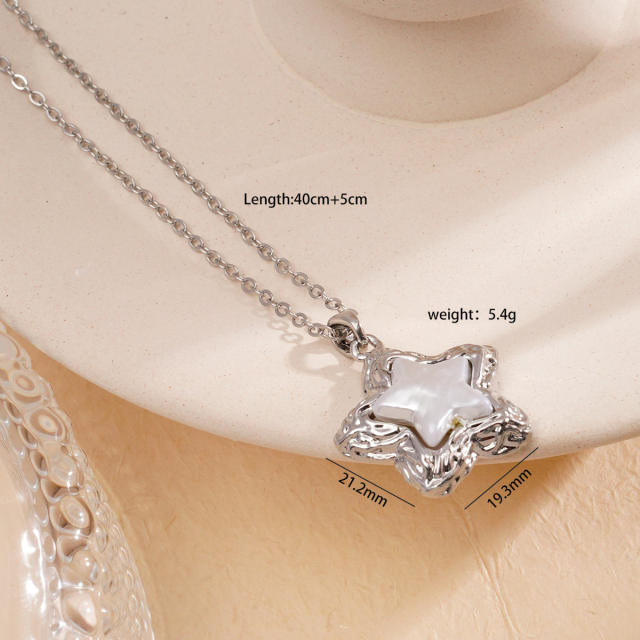 Elegant 18KG copper pearl heart clover star pendant stainless steel chain necklace