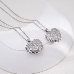 Full diamond heart pendant locket pendant stainless steel chain necklace