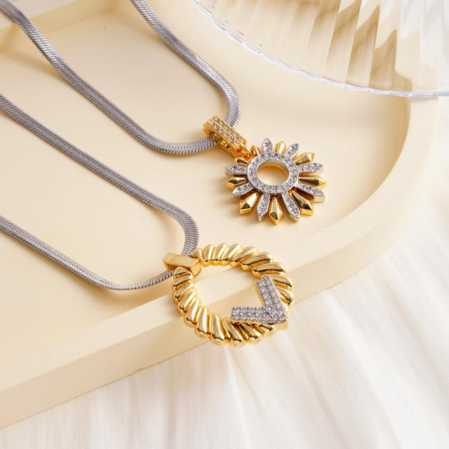 Delicate mix color gold plated copper pendant stainless steel chain necklace