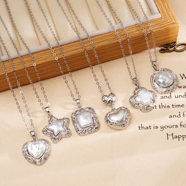 Elegant 18KG copper pearl heart clover star pendant stainless steel chain necklace