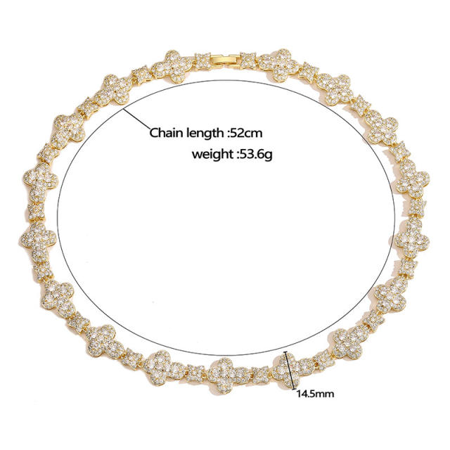 Full diamond gold plated copper tennis necklace bracelet set