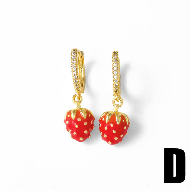 Hot sale Fruit Strawberry Pitaya enamel Gold Plated copper earrings