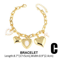 Chunky heart charm gold plated copper women bracelet