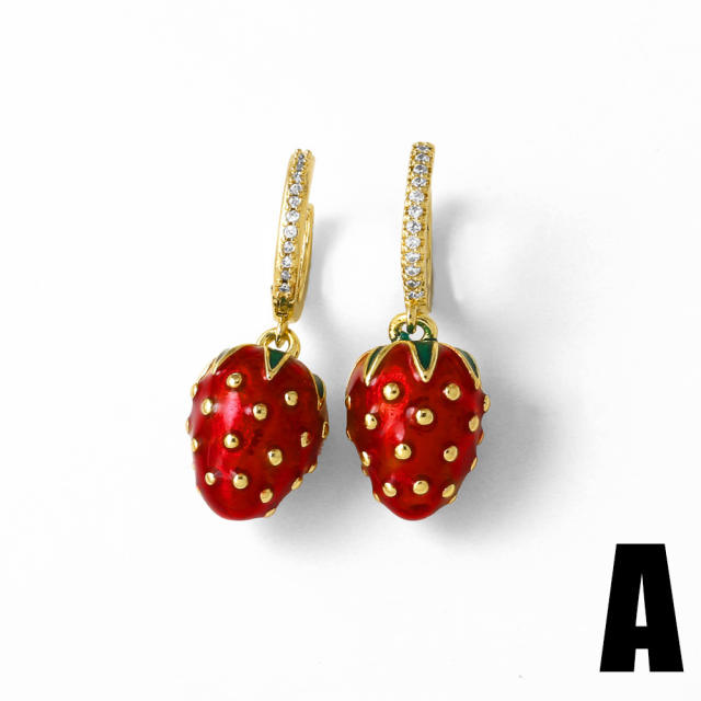 Hot sale Fruit Strawberry Pitaya enamel Gold Plated copper earrings