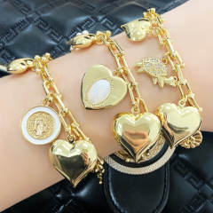 Chunky heart charm gold plated copper women bracelet
