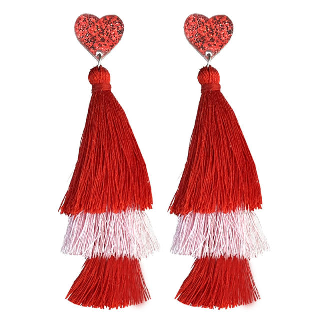 Valentine's Day pink Series Multi-Layer Shiny Love Tassel Party Atmosphere Earrings 2pair price