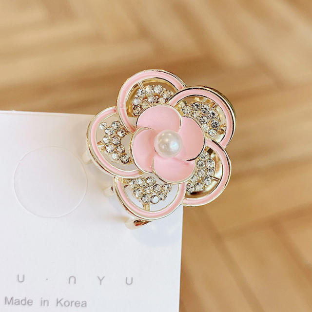 Colorful camellia flower rhinestone small size hair claw clips