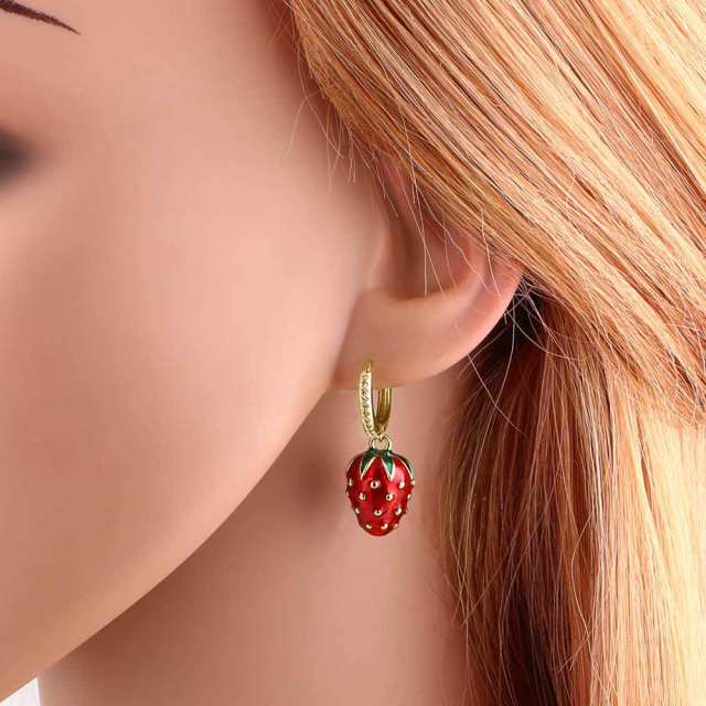 Hot sale Fruit Strawberry Pitaya enamel Gold Plated copper earrings