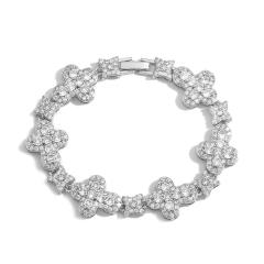 Full diamond gold plated copper tennis necklace bracelet set