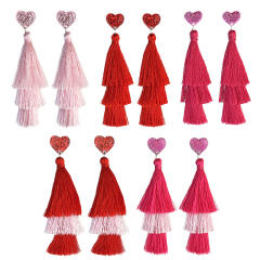 Valentine's Day pink Series Multi-Layer Shiny Love Tassel Party Atmosphere Earrings 2pair price