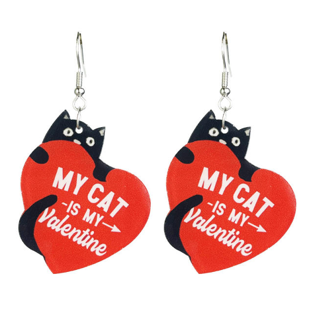 Valentine's Day acrylic heart earrings cat food lovers lover earrings 2pair price