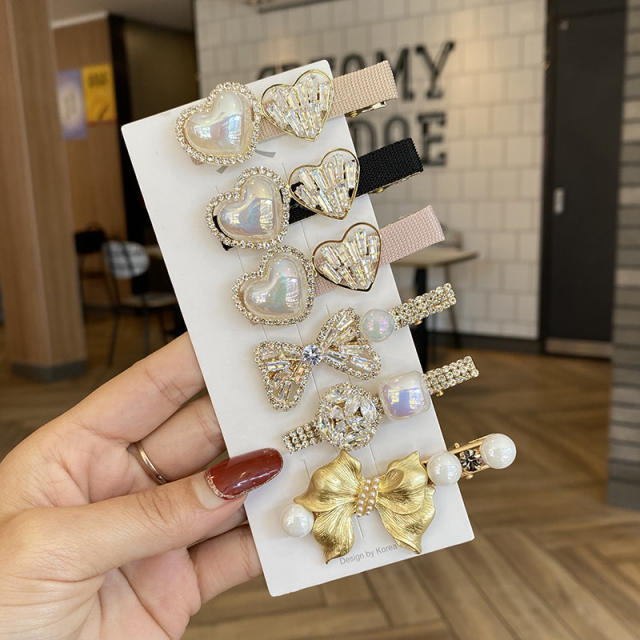 Korean fashion diamond heart pearl bead women duckbill hair clips