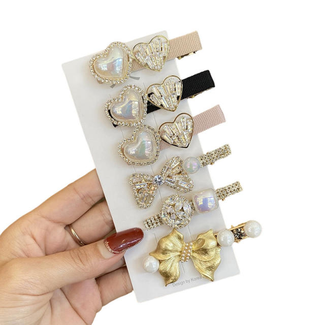 Korean fashion diamond heart pearl bead women duckbill hair clips