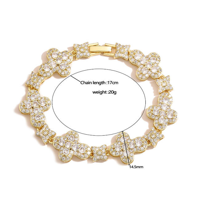 Full diamond gold plated copper tennis necklace bracelet set