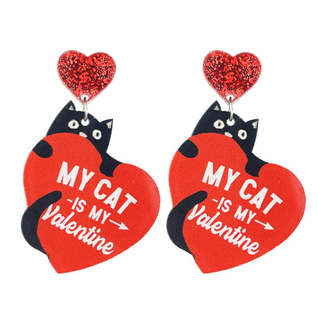 Valentine's Day acrylic heart earrings cat food lovers lover earrings 2pair price