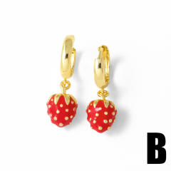 Sweet red color strawberry cherry smooth gold plated copper huggie earrings