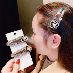 Elegant winter camellia flower pearl bead crystal snap hair clips