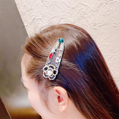 Elegant winter camellia flower pearl bead crystal snap hair clips