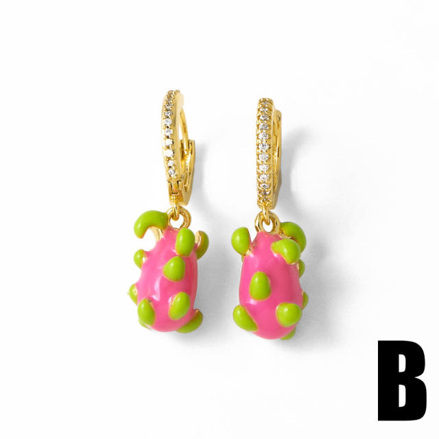 Hot sale Fruit Strawberry Pitaya enamel Gold Plated copper earrings