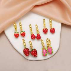 Sweet red color strawberry cherry smooth gold plated copper huggie earrings