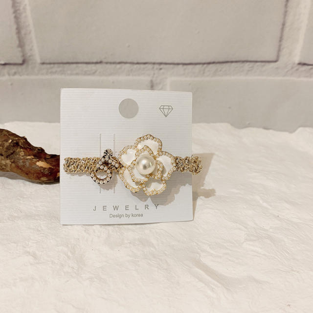 Korean fashion pearl bead camellia flower women duckbill hair clips