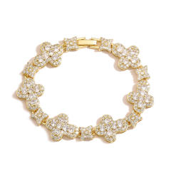 Full diamond gold plated copper tennis necklace bracelet set