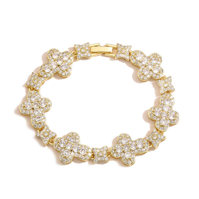 Full diamond gold plated copper tennis necklace bracelet set