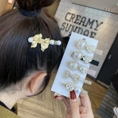 Korean fashion diamond heart pearl bead women duckbill hair clips