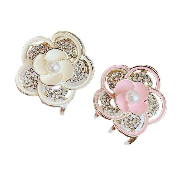 Colorful camellia flower rhinestone small size hair claw clips