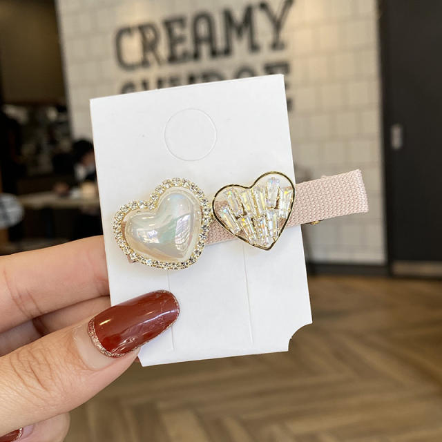 Korean fashion diamond heart pearl bead women duckbill hair clips