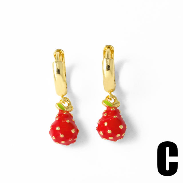 Sweet red color strawberry cherry smooth gold plated copper huggie earrings