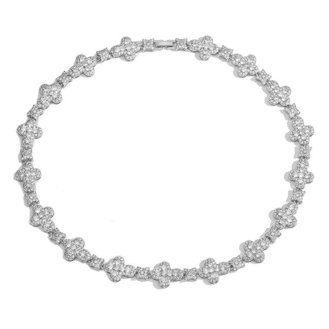 Full diamond gold plated copper tennis necklace bracelet set