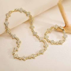 Full diamond gold plated copper tennis necklace bracelet set