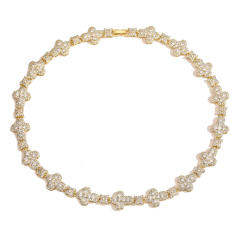 Full diamond gold plated copper tennis necklace bracelet set
