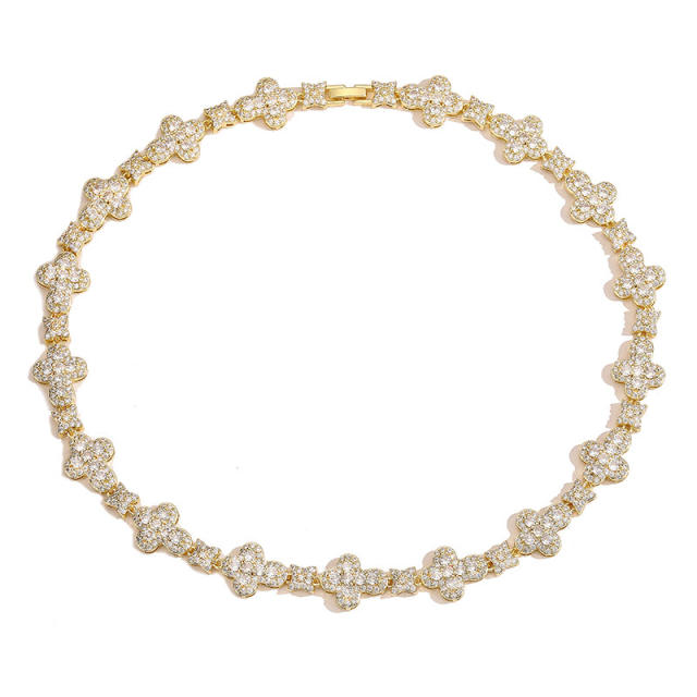 Full diamond gold plated copper tennis necklace bracelet set