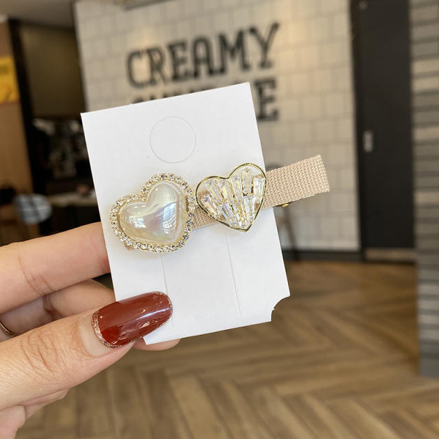 Korean fashion diamond heart pearl bead women duckbill hair clips