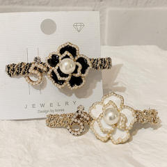 Korean fashion pearl bead camellia flower women duckbill hair clips