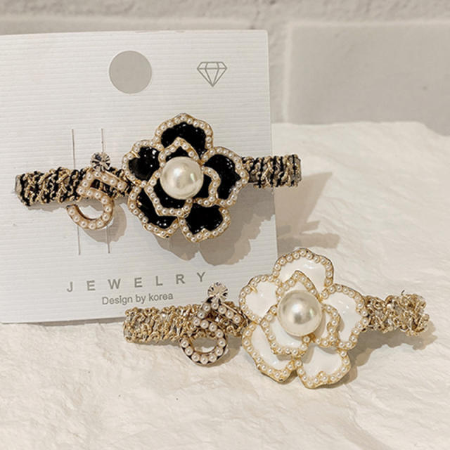 Korean fashion pearl bead camellia flower women duckbill hair clips