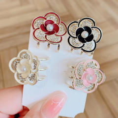 Colorful camellia flower rhinestone small size hair claw clips