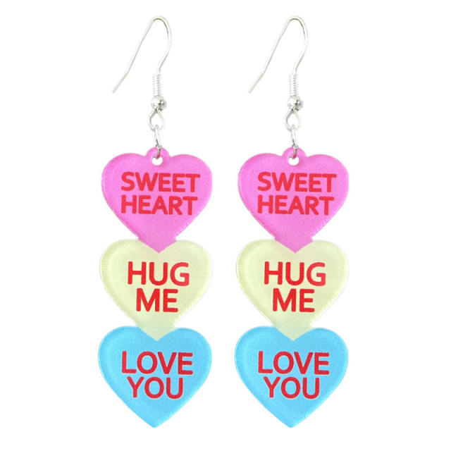 Valentine's Day text candy multi-color love acrylic earrings 2pair price