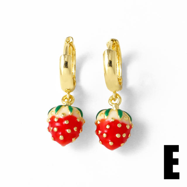 Sweet red color strawberry cherry smooth gold plated copper huggie earrings