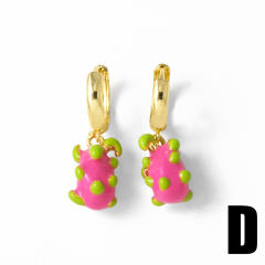 Sweet red color strawberry cherry smooth gold plated copper huggie earrings