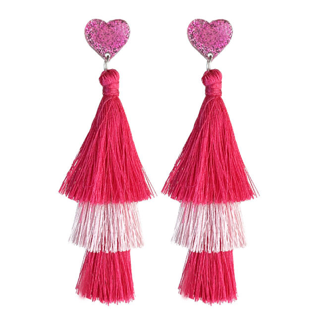 Valentine's Day pink Series Multi-Layer Shiny Love Tassel Party Atmosphere Earrings 2pair price