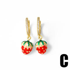 Hot sale Fruit Strawberry Pitaya enamel Gold Plated copper earrings