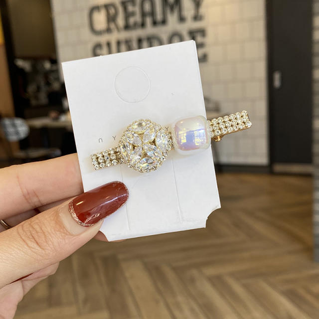 Korean fashion diamond heart pearl bead women duckbill hair clips