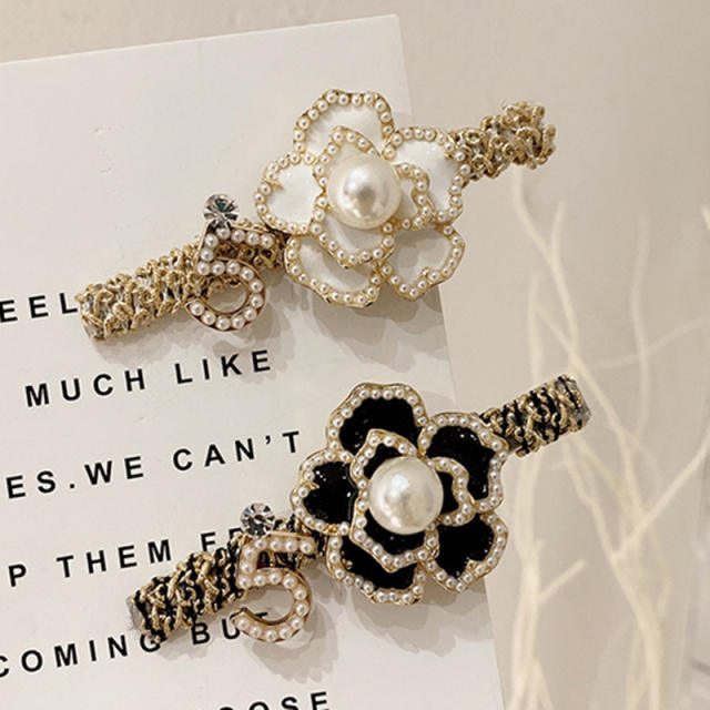 Korean fashion pearl bead camellia flower women duckbill hair clips